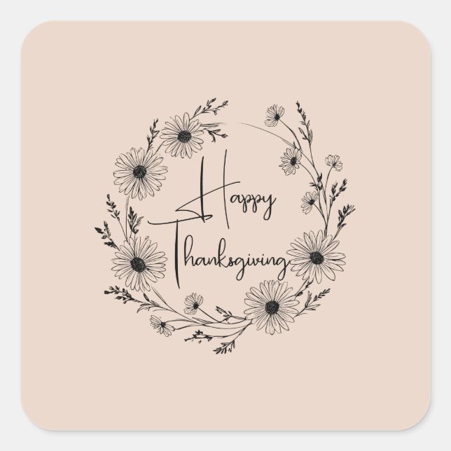 Floral wreath design with daisies, square sticker (Front)