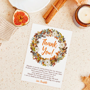 Floral wreath fall little pumpkin baby shower thank you card
