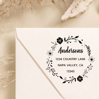 Floral Wreath | Family Name Return Address Self-inking Stamp