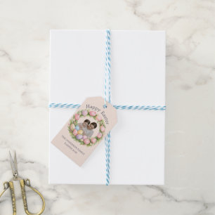 Floral Wreath & Family Photo Personalised Easter Gift Tags