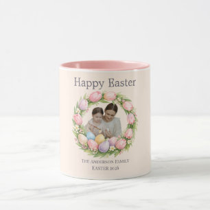Floral Wreath & Family Photo Personalised Easter Mug