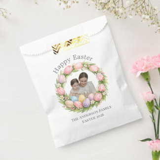Floral Wreath & Family Photo Personalized Easter  Favour Bags