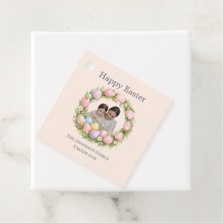 Floral Wreath & Family Photo Personalized Easter  Favour Tags