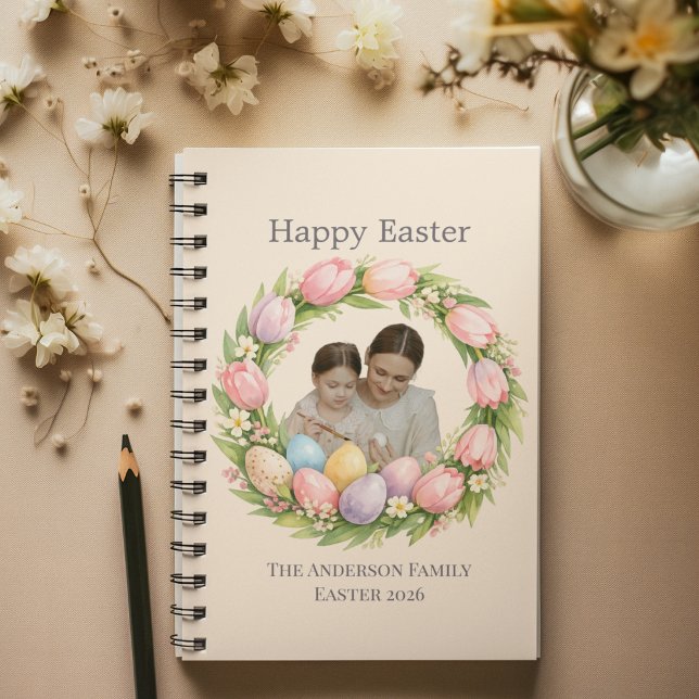 Floral Wreath & Family Photo Personalized Easter  Notebook (Creator Uploaded)