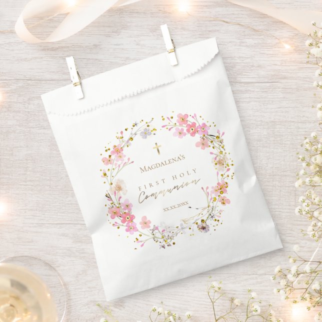 floral wreath First Holy Communion Favour Bags (Clipped)