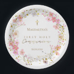 floral wreath First Holy Communion Paper Plate<br><div class="desc">First Holy Communion paper plates</div>
