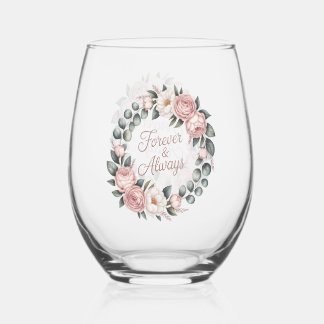 Floral Wreath “Forever & Always”  Stemless Wine Glass
