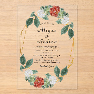 Floral Wreath & Geometric Frame Wedding Acrylic Acrylic Invitations