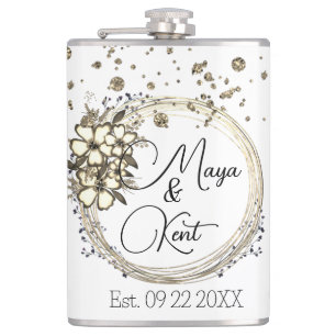 Floral Wreath Glitter Wedding Personalised  Hip Flask