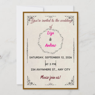 Floral Wreath Gold Frame Wedding Invitation