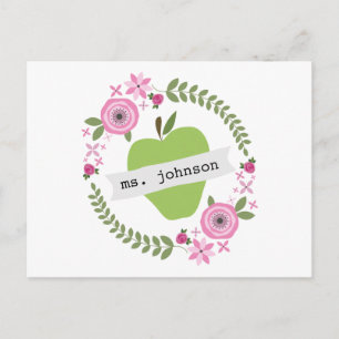 Floral Wreath Green Apple Personalised Teacher Postcard