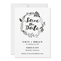 Floral Wreath Hand Drawn Save the Date Card