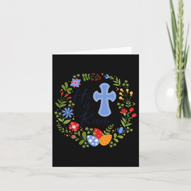Floral Wreath He Is Risen Jesus Christian Happy Ea Card (Front)