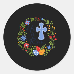 Floral Wreath He Is Risen Jesus Christian Happy Ea Classic Round Sticker