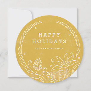Floral Wreath Holiday Card - Gold