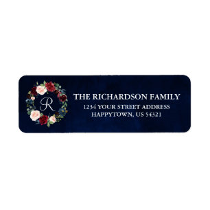 Floral Wreath Holiday Monogram Blue Address