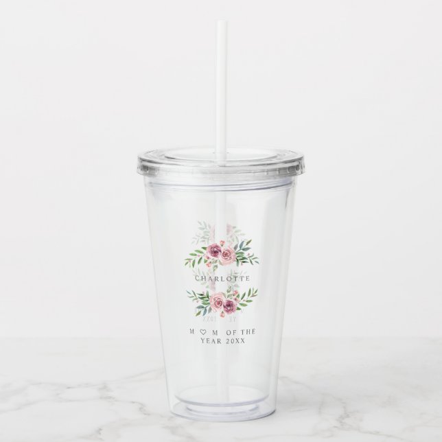 Floral Wreath in Pink Tones for Mother of the Year Acrylic Tumbler (Front)