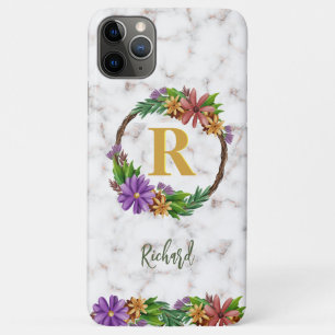 Floral Wreath Initial Letter Monogram Name Marble Case-Mate iPhone Case