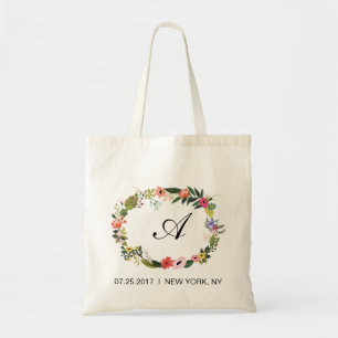 Floral Wreath Initial Wedding Favour Bag