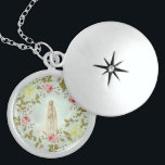 Floral Wreath Lady of Fatima Yellow Pink Roses Locket Necklace<br><div class="desc">Our Lady of Fatima with Pastel Yellow and Pink Roses on spring floral wreath</div>