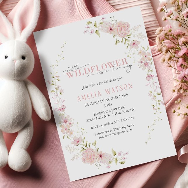 Floral Wreath Little Wildflower Girl Baby Shower  Invitation (Floral Wreath Little Wildflower Girl Baby Shower Invitation)