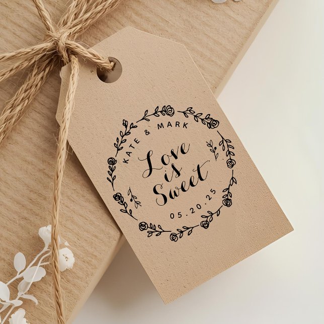 Floral Wreath Love is Sweet Wedding Favor Self-inking Stamp (Creator Uploaded)