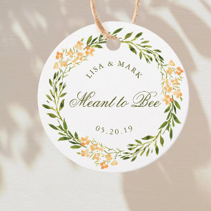 Floral Wreath Meant to Bee Honey Wedding Round Favour Tags