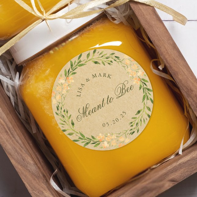 Floral Wreath Meant to Bee Wedding Favour Kraft Classic Round Sticker (Creator Uploaded)