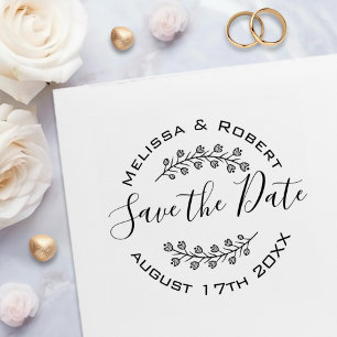 Floral Wreath Modern Wedding Save the Date Self-inking Stamp