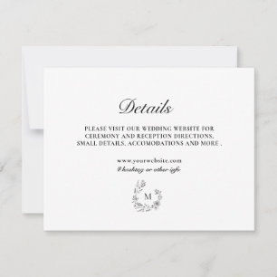 Floral Wreath Monogram Custom Wedding Details Card