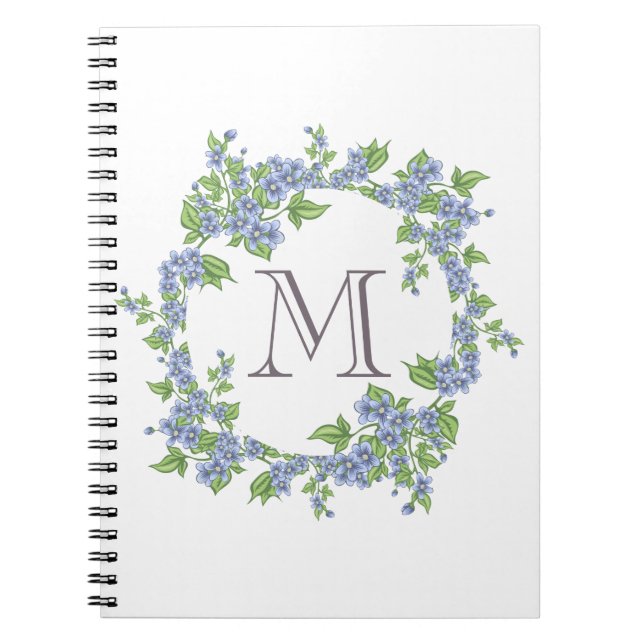 Floral Wreath Monogram Spiral Notebook (Front)
