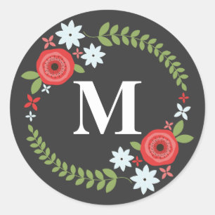 Floral Wreath Monogram Sticker - Grey