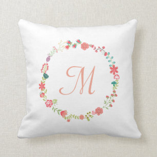 Floral Wreath Monogram Throw Pillow