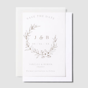 Floral Wreath Monogram Wedding Save The Date Vellum Invitations