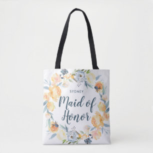 Floral Wreath Monogrammed Maid of Honour Tote Bag