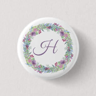 Floral Wreath Monogrammed Personalised 3 Cm Round Badge