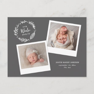 Floral wreath multi photo birth announcement postcard