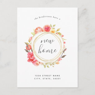 Floral Wreath New Home Moving Announcement Postcard
