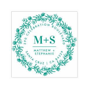 Floral Wreath Newly Weds Initials Return Address Self-inking Stamp