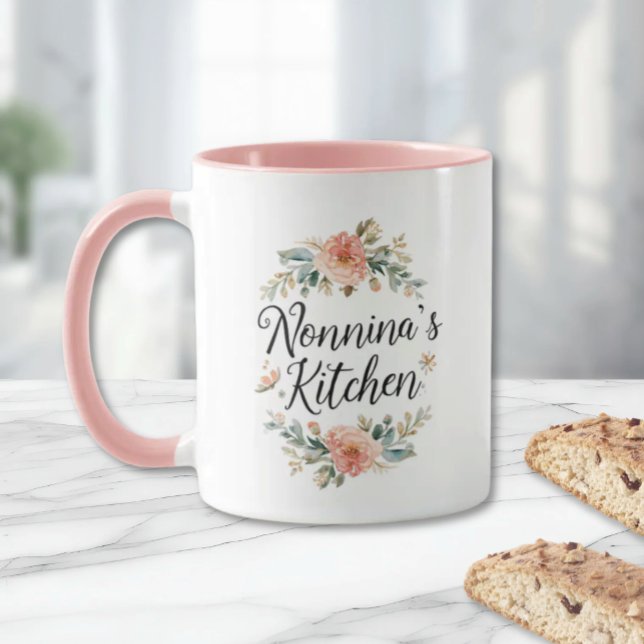 Floral Wreath Nonnina's Kitchen  Mug (Floral Wreath Nonnina's Kitchen Mug - Birthday Mother's Day Christmas Gift for Italian Grandmother)