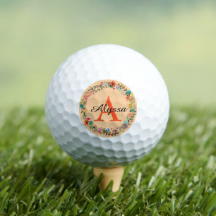 Floral Wreath on Peach Monogrammed Personalised Golf Balls