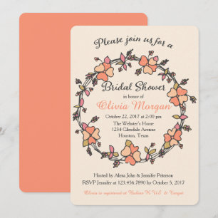Floral Wreath Orange and Green Bridal Shower Invitation