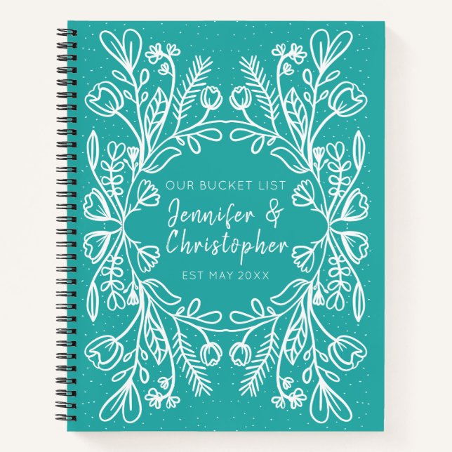 Floral Wreath Our Bucket List Couple Keepsake Notebook (Front)