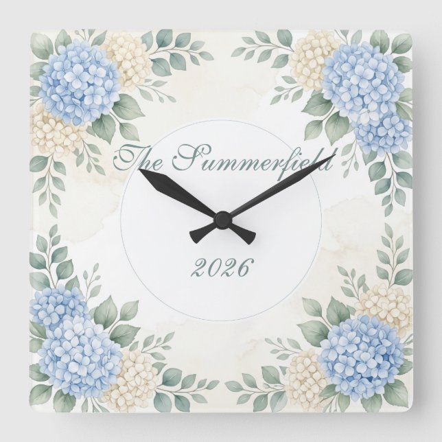 Floral Wreath Personalised Clock Watercolor  (Front)