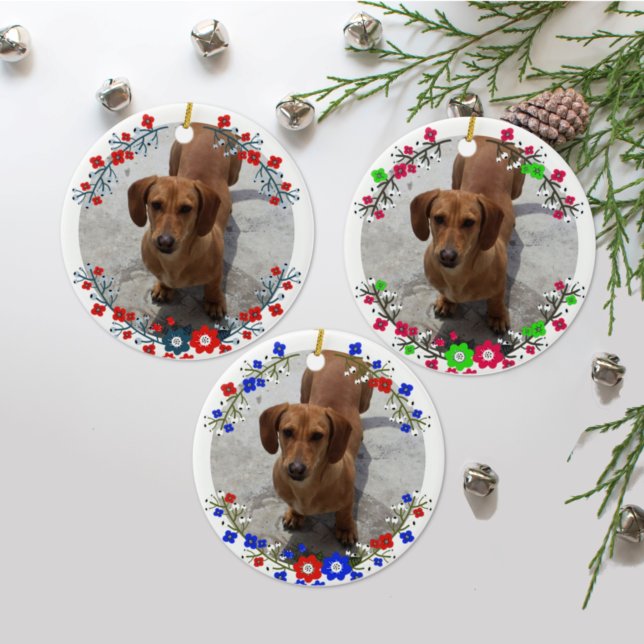 Floral Wreath Pet Photo 2021 Christmas Ceramic Tree Decoration (Creator Uploaded)