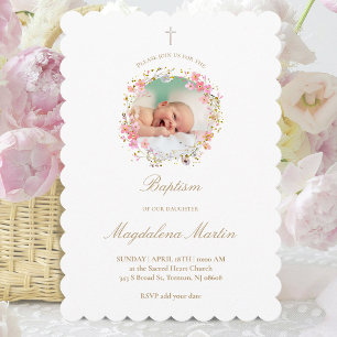 floral wreath photo   Baptism Invitation