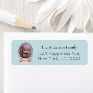Floral Wreath Photo Frame baby blue Return Address
