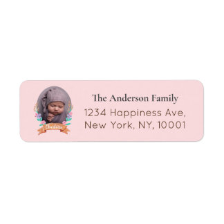 Floral Wreath Photo Frame baby pink Return Address
