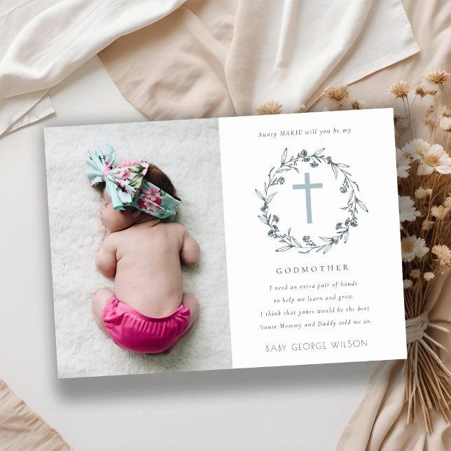 Floral Wreath Photo Godmother Proposal Invite (Creator Uploaded)