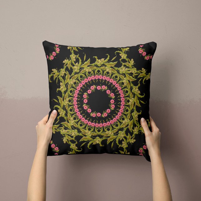 Floral Wreath Pillow in Black (Creator Uploaded)